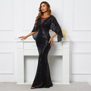 Cape Sleeve Sequins Mermaid Evening Dress