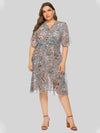 Plus Size Floral Print Short Sleeve V Neck Fashion Dress