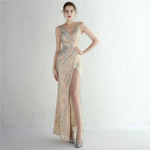 Sequin Sexy Slit Maxi Evening Dress - http://chicboutique.com.au