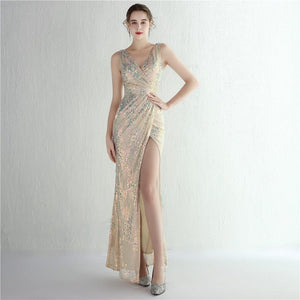 Sequin Sexy Slit Maxi Evening Dress - http://chicboutique.com.au