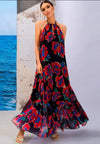 Floral Print Sleeveless A-Line Halter Dress - http://chicboutique.com.au