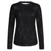 Sequinned Long Sleeve Crew Neck Pullover Blouse