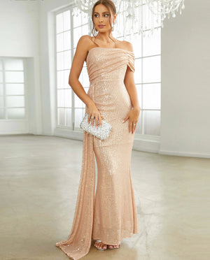 Elegant Off The Shoulder Draped Sequin Formal Dress