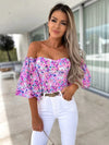 Off The Shoulder Floral Print Blouse