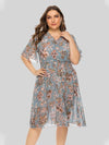 Plus Size Floral Print Short Sleeve V Neck Fashion Dress