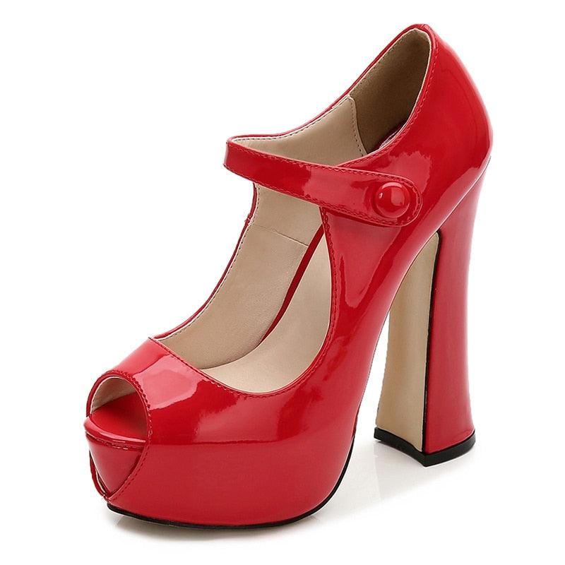 14cm Peep Toe Thick Heel Pumps - http://chicboutique.com.au