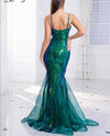 V Neck Sleeveless Green Cocktail Spaghetti Strap Sequin Evening Gown