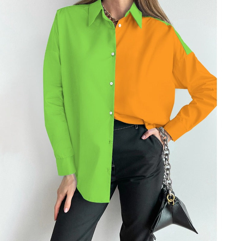 Fashion Long Sleeve Color Matching Shirt