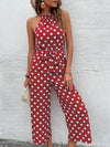 Halter Neck Wide Leg Polka Dot Jumpsuit