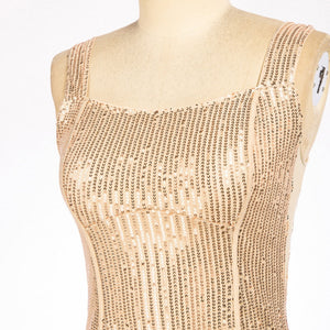 Sequinned Wide Straps Square Neck Sleeveless Top