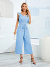 Ruffle Lace Sleeveless Solid Color Jumpsuit