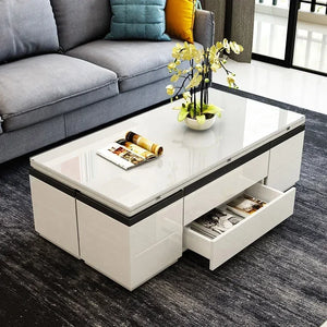 Multifunction Modern White Tempered Glass Coffee Table