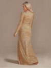 Luxury Long Sleeve V-Neck Sequinned Evening Dress