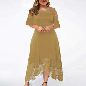 Evening Short Sleeves Solid Color Irregular Hem Plus Size Dress