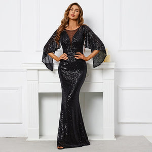 Cape Sleeve Sequins Mermaid Evening Dress