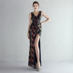 Sequin Sexy Slit Maxi Evening Dress - http://chicboutique.com.au