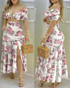 Floral Print Crop Top + High Waist Skirt 2 Piece Set - http://chicboutique.com.au