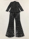 Sexy Two Piece Sequinned Single Button Blazer + Wide Legs Pants Suit