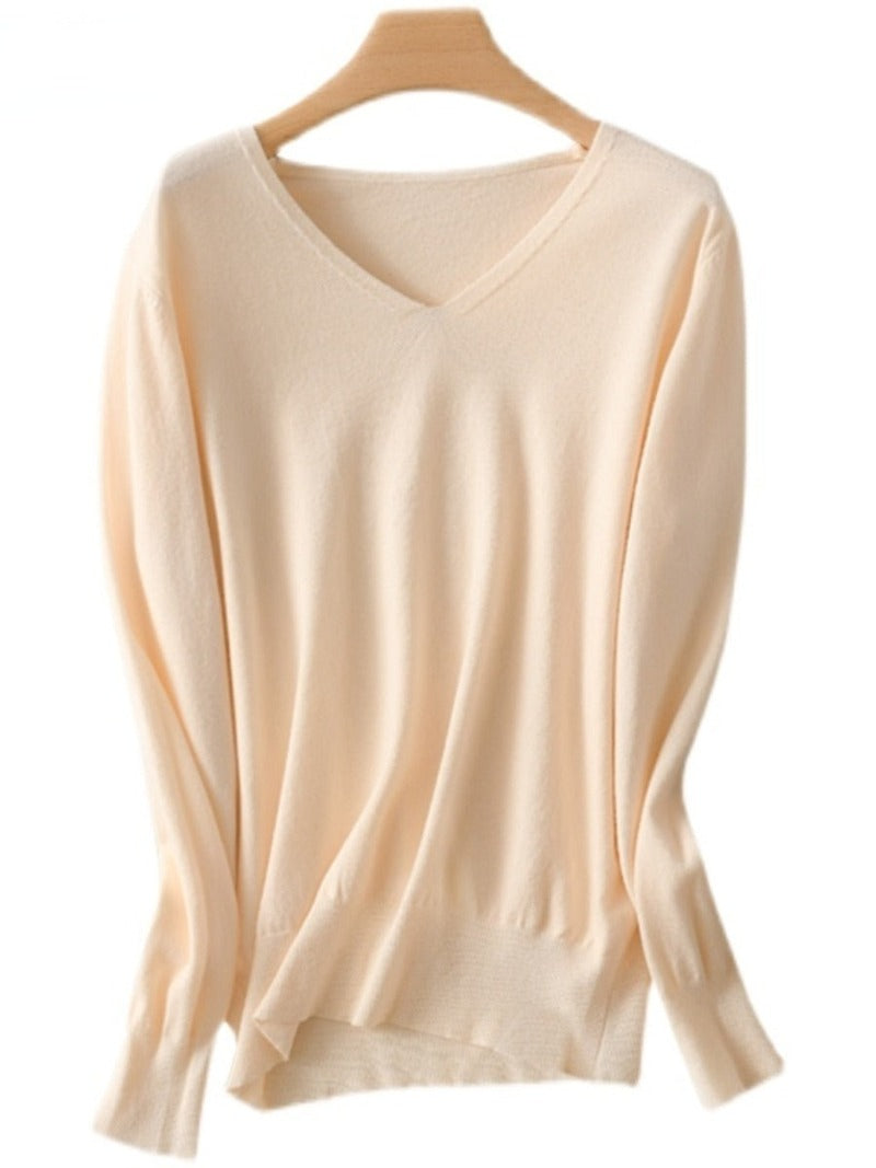 V-neck Knitted Solid Colour Sweater