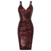 Sequin Ruched Cocktail Spaghetti Straps V-Neck Dress