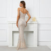 Silver Sequin Maxi V Neck Evening Dress