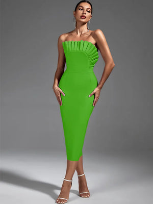 Green Body-con Ruffle Strapless Evening Dress