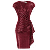 Sequinned Short Sleeve V-Neck Ruched Body-con Midi Dress