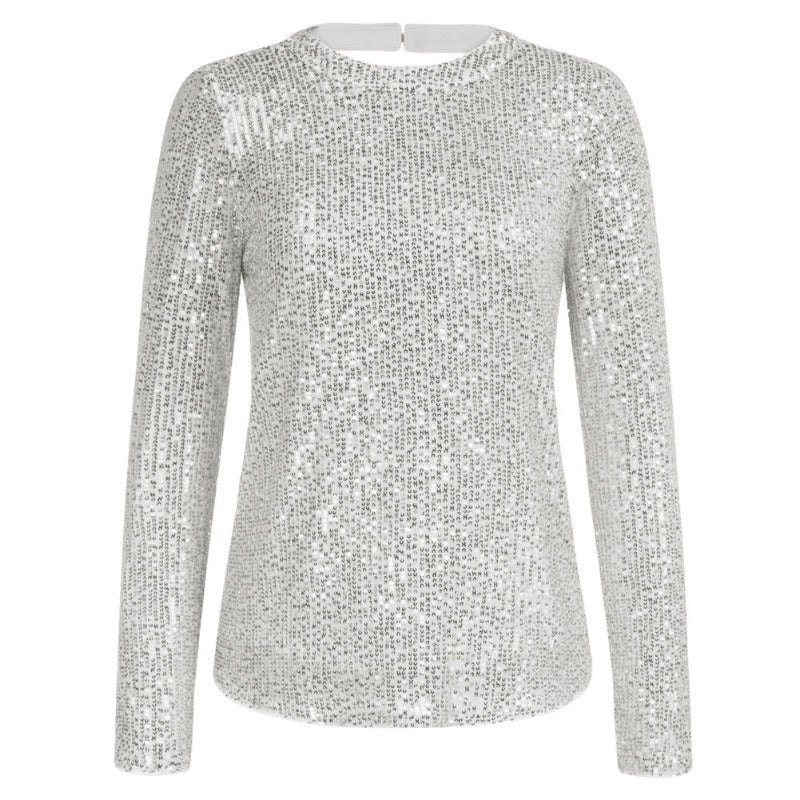 Sequinned Long Sleeve Crew Neck Pullover Blouse