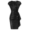 Sequinned Short Sleeve V-Neck Ruched Body-con Midi Dress