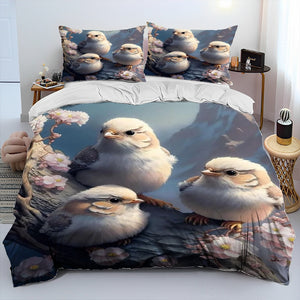 Exquisite Bird Print Duvet Cover Bedding Set