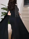 Sexy Square Neck Luxury Cloak Sleeves Crystal Maxi Gown