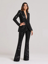 Sexy Two Piece Sequinned Single Button Blazer + Wide Legs Pants Suit