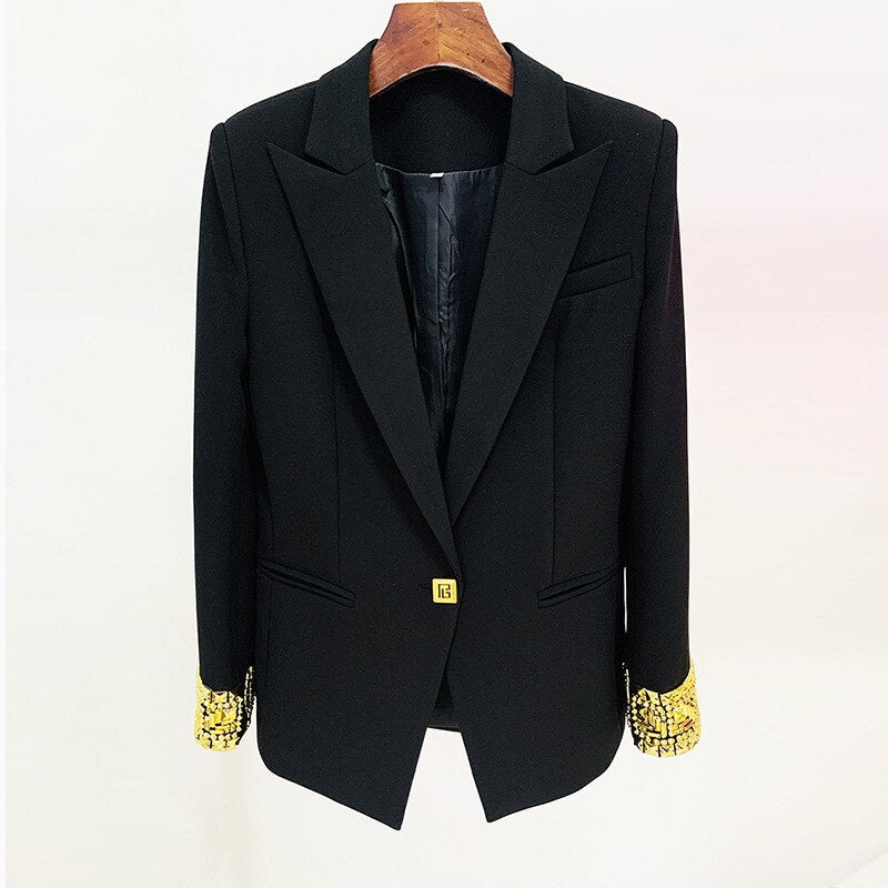 Gold Cufflinks One Button Mid Length Classic Fit Blazer