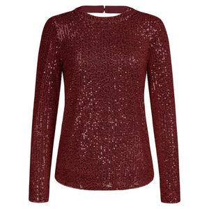 Sequinned Long Sleeve Crew Neck Pullover Blouse