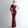 One Shoulder Long Sleeve Sequin Evening Dress