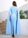 Sexy Square Neck Luxury Cloak Sleeves Crystal Maxi Gown