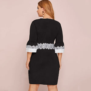 Plus Size 3/4 Sleeve Lace Panel Sheath Dress