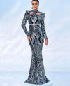 Round Neck Cutout Geometry Long Sleeved Sequin Evening Dress