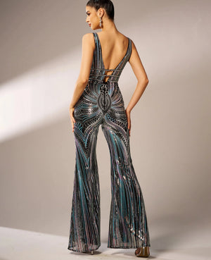 V Neck Sequin Chic High Quality Luxury Jumpsuit