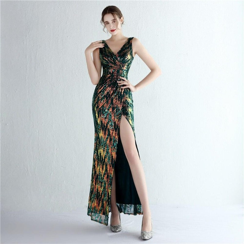 Sequin Sexy Slit Maxi Evening Dress - http://chicboutique.com.au