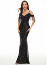 Sequin Maxi Tassel Sleeves Evening Dress