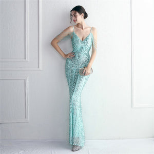 Sequin Sleeveless V-neck Maxi Evening Dress