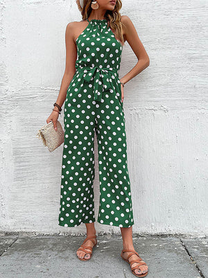 Halter Neck Wide Leg Polka Dot Jumpsuit