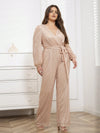 Plus Size Sequinned Long Sleeve V-neck Jumpsuit