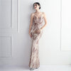 V Neck Sequin with Feathers Long Evening Dress