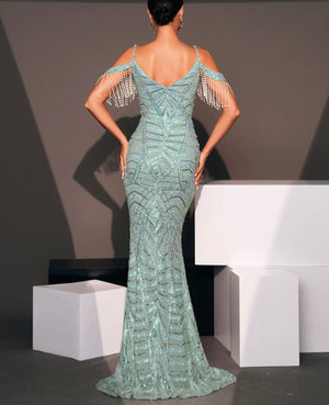 Sequin Mermaid Tassel Evening Dress