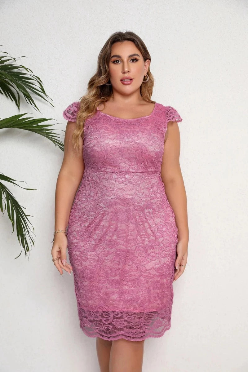 Plus Size Sleeveless Lace Evening Dress