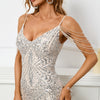 Silver Sequin Maxi V Neck Evening Dress