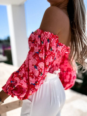 Off The Shoulder Floral Print Blouse