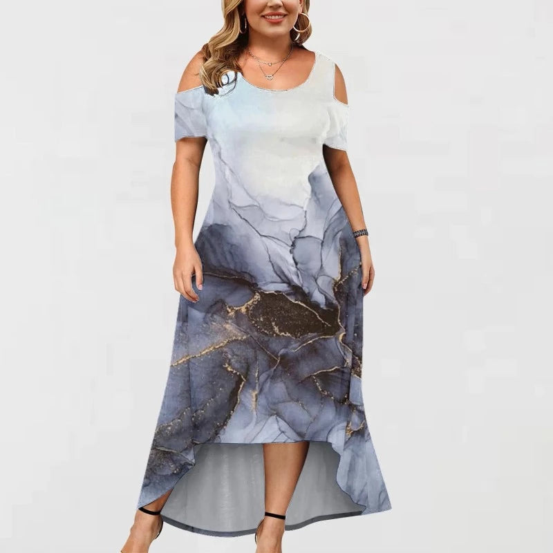 Plus Size Ink Painting Off The Shoulder Dress
